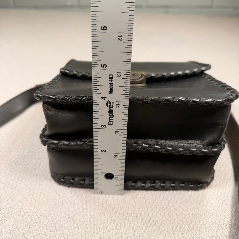 Unbranded Hand-Stitched Leather Crossbody Bag Small Women Black Whipstitch